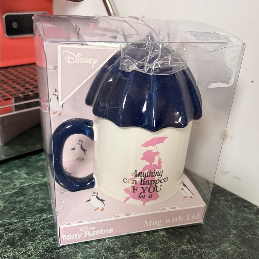 Disney Mary Poppins Blue and White Mug with Lid